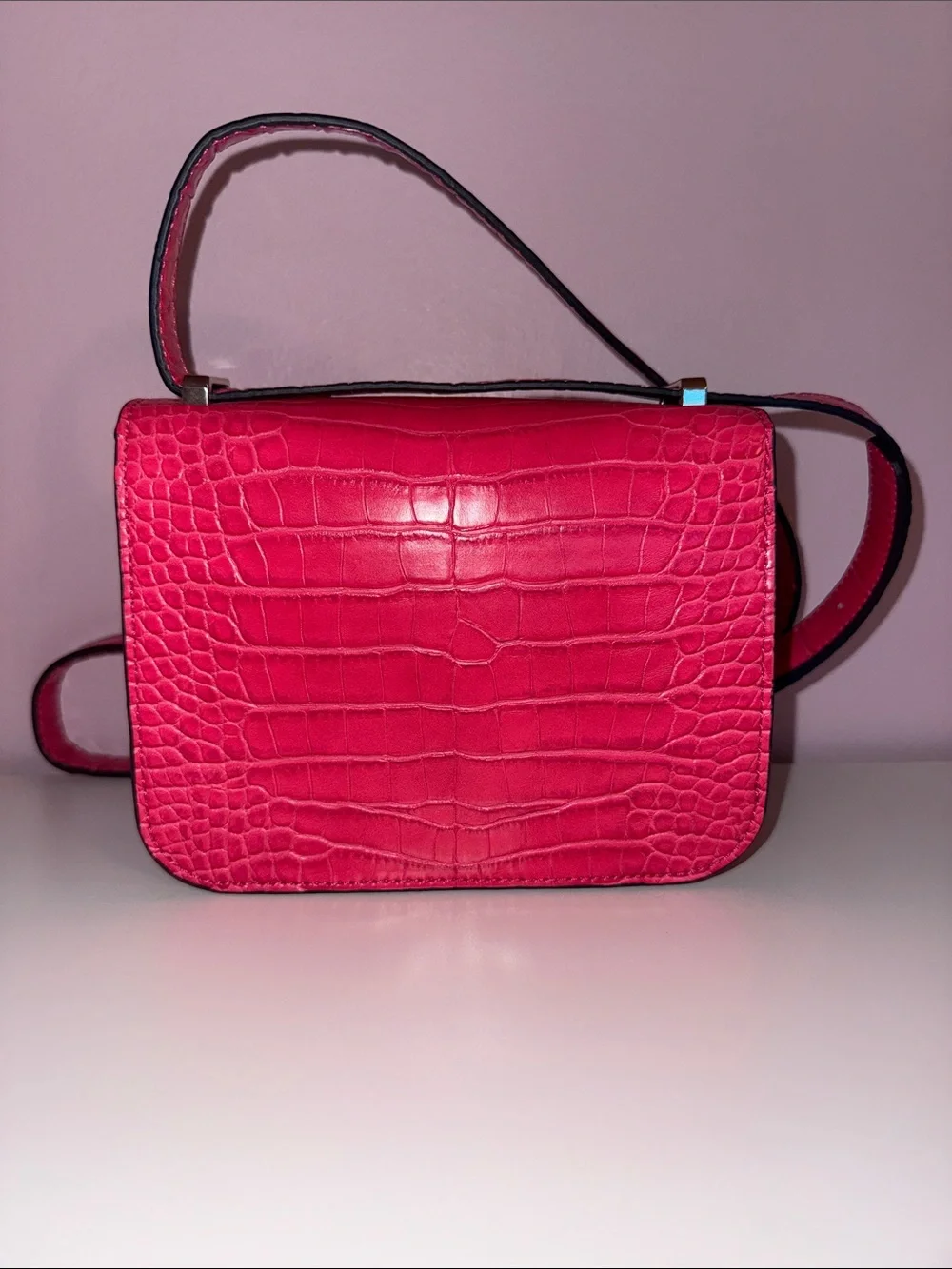 GUESS Hot Pink Croc-Embossed Crossbody Bag with Gold G